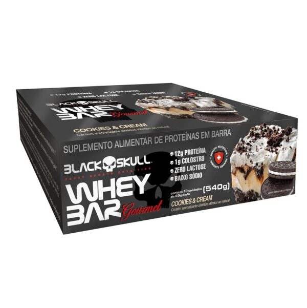 Whey Bar Gourmet (Caixa 12 unid. 45g) - Cookies & Cream Black Skull